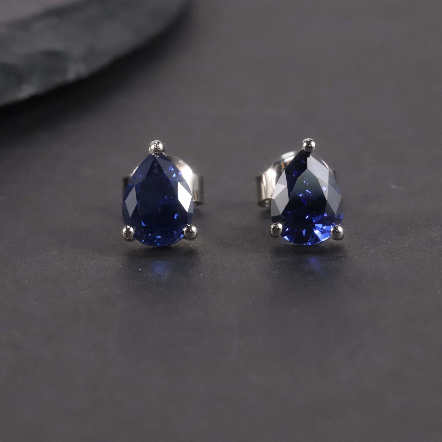 Pear Cut Stud Earrings in Sterling Silver - Sapphire