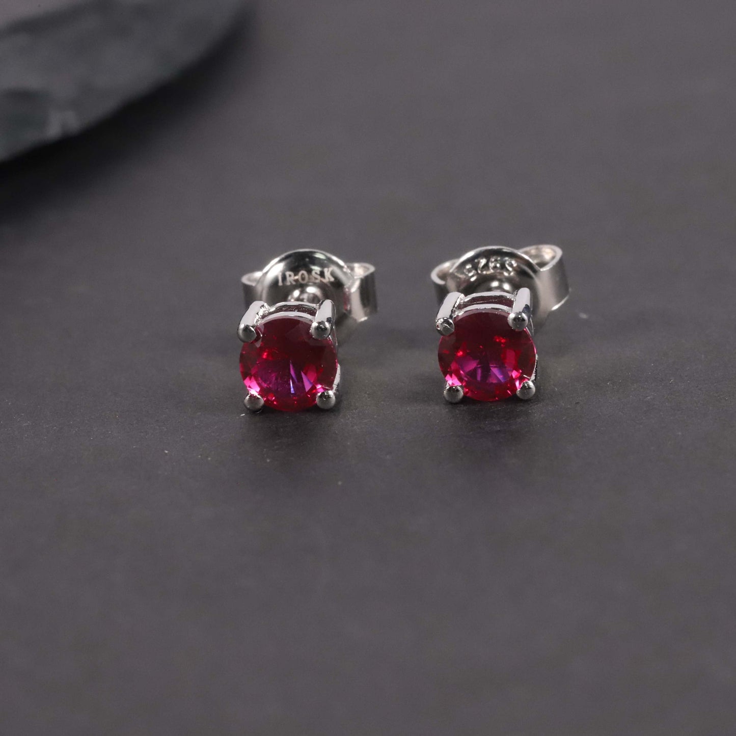 Round Cut Stud Earrings in Sterling Silver -  Ruby