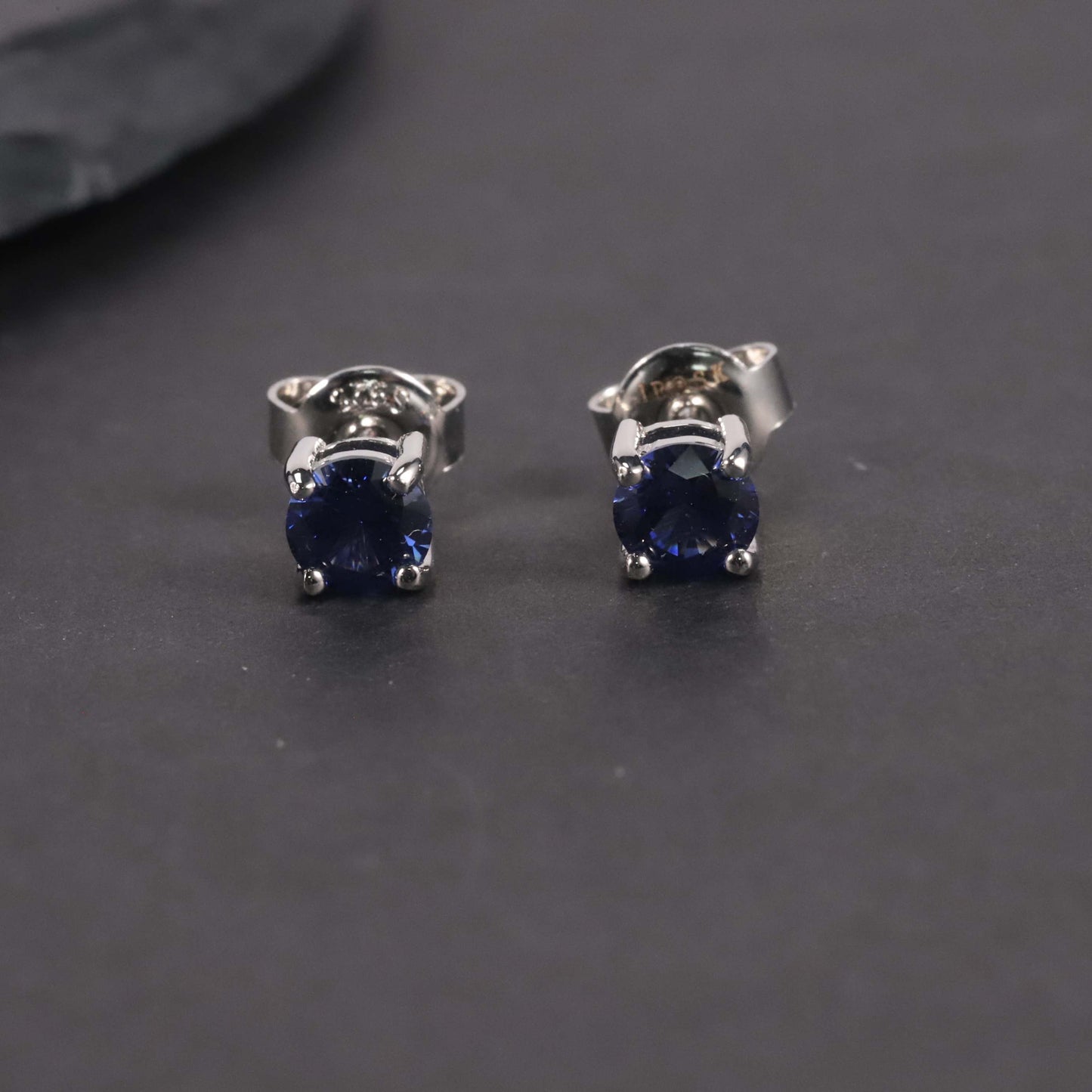 Round Cut Stud Earrings in Sterling Silver -  Sapphire