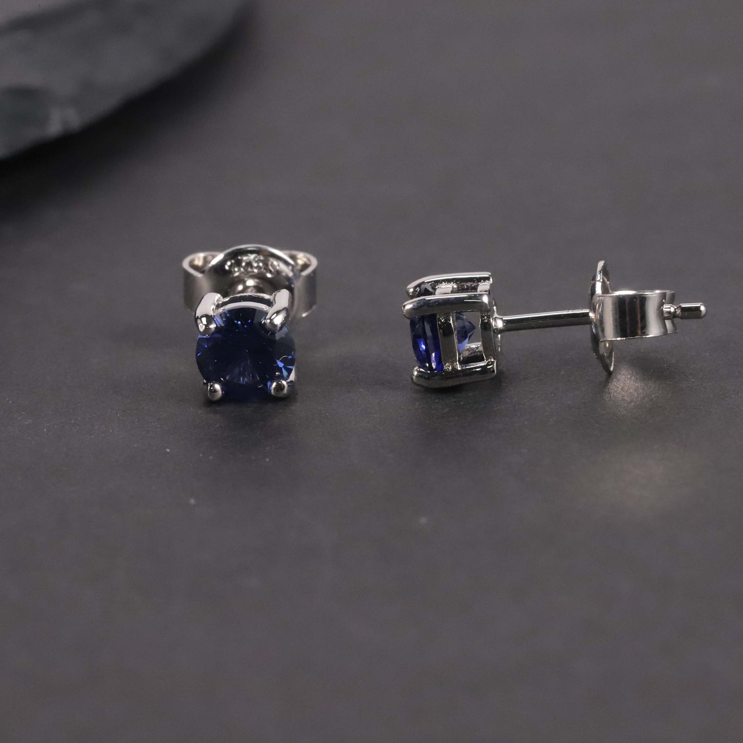 Round Cut Stud Earrings in Sterling Silver -  Sapphire