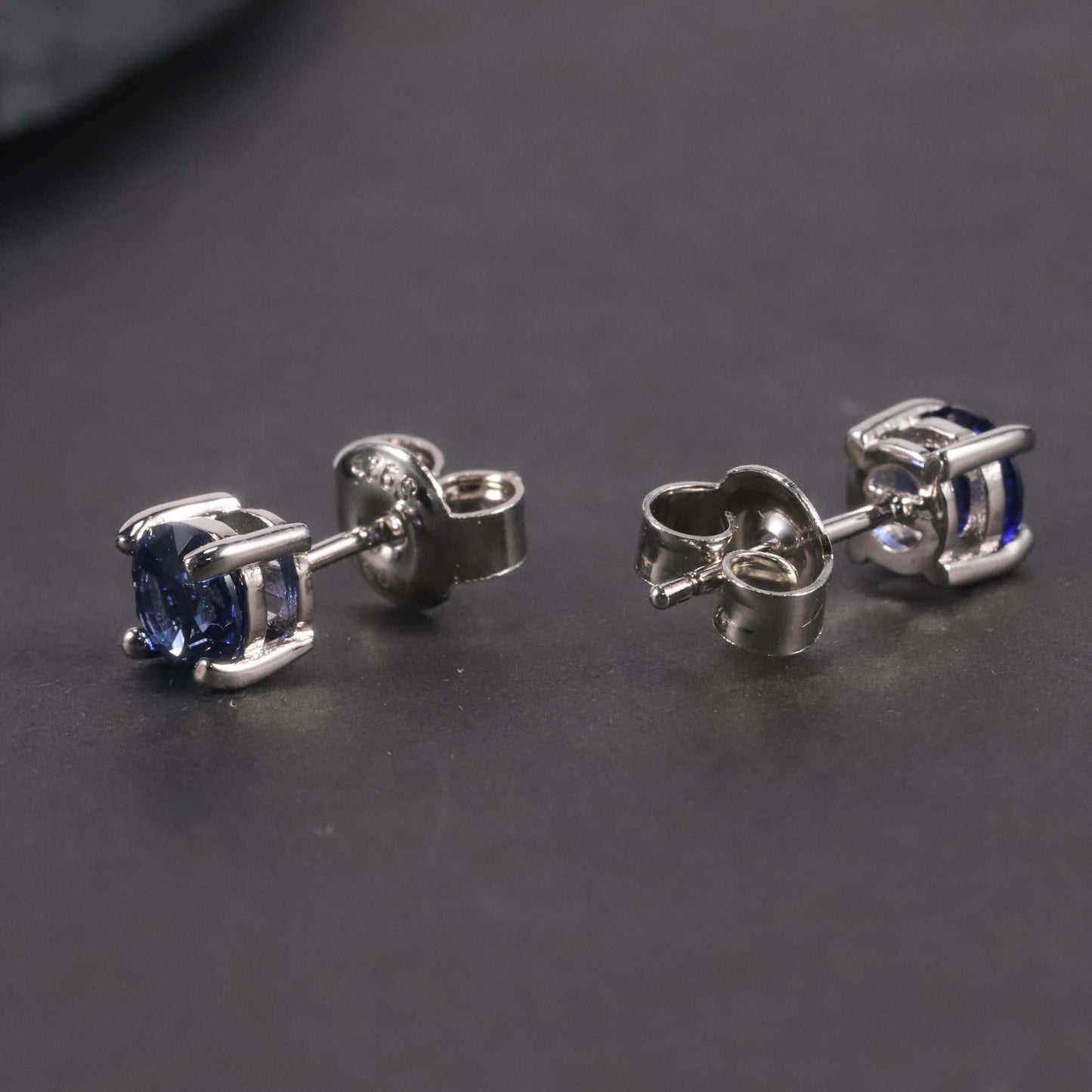Round Cut Stud Earrings in Sterling Silver -  Sapphire