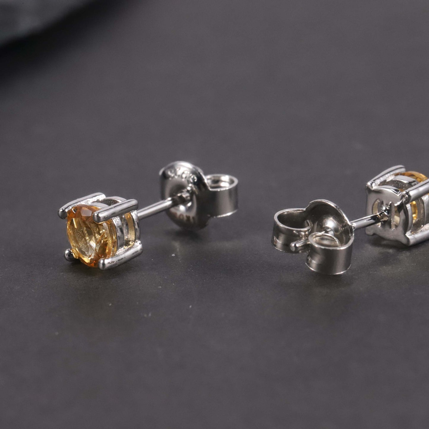 Round Cut Stud Earrings in Sterling Silver -  Citrine