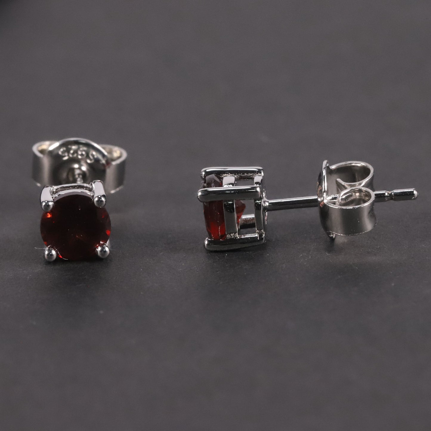 Round Cut Stud Earrings in Sterling Silver -  Garnet