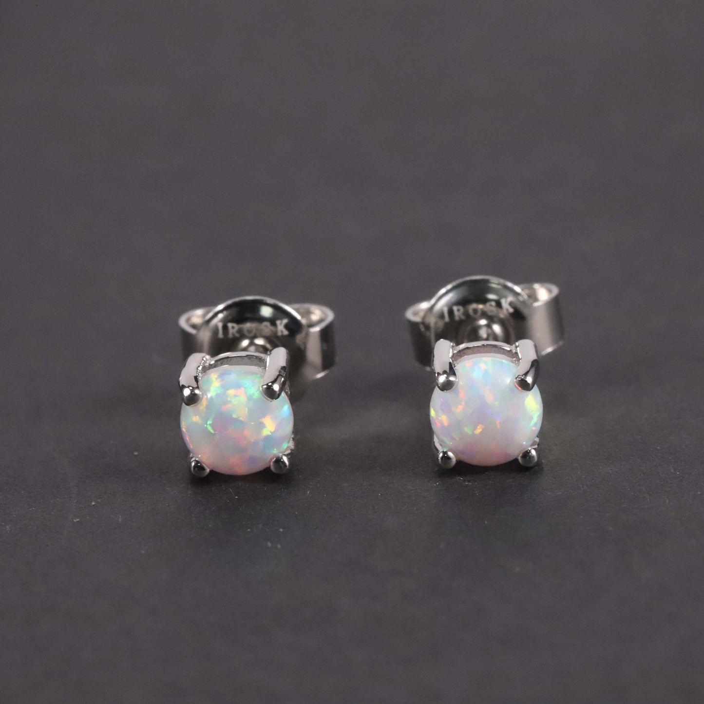 Round Cut Stud Earrings in Sterling Silver -  Opal