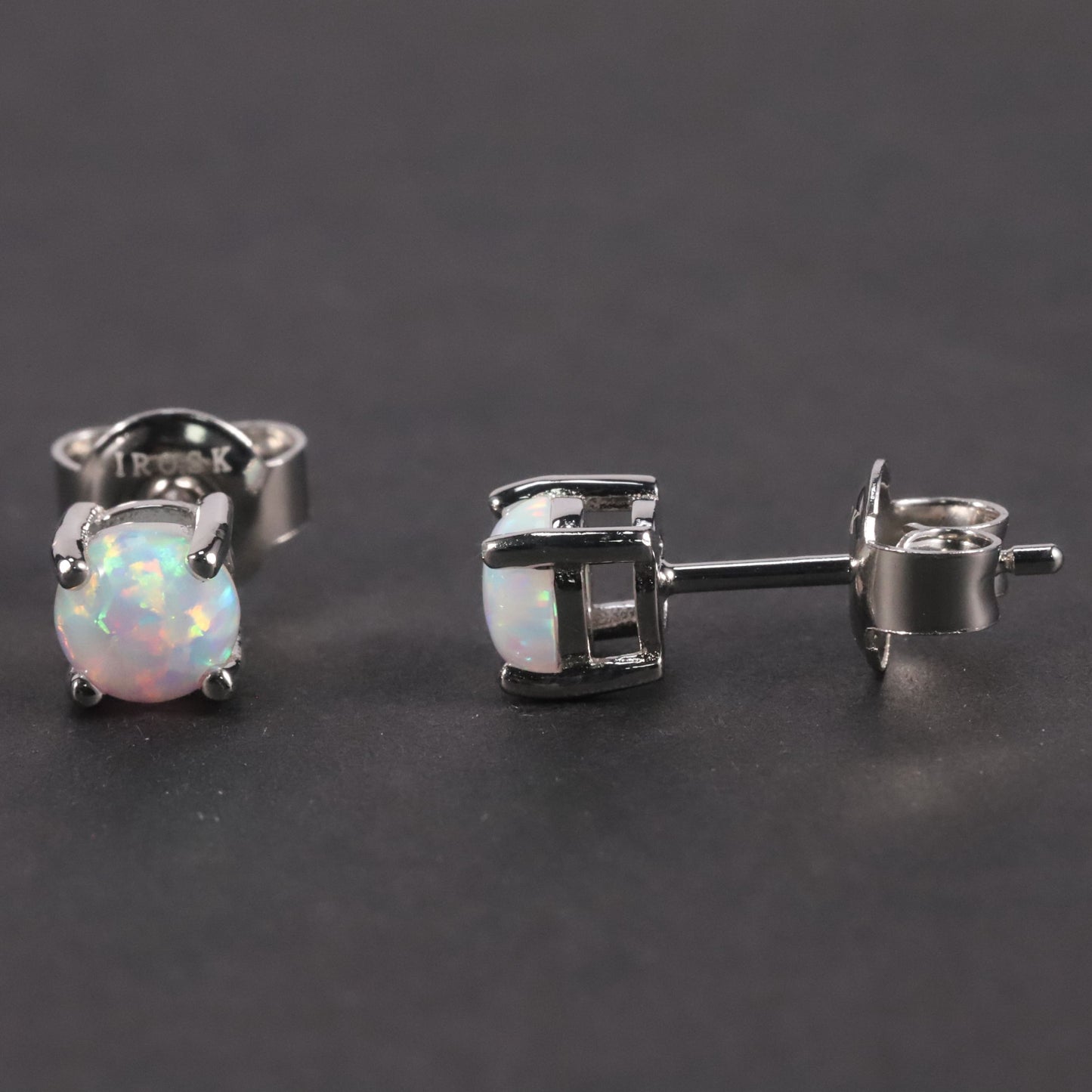 Round Cut Stud Earrings in Sterling Silver -  Opal