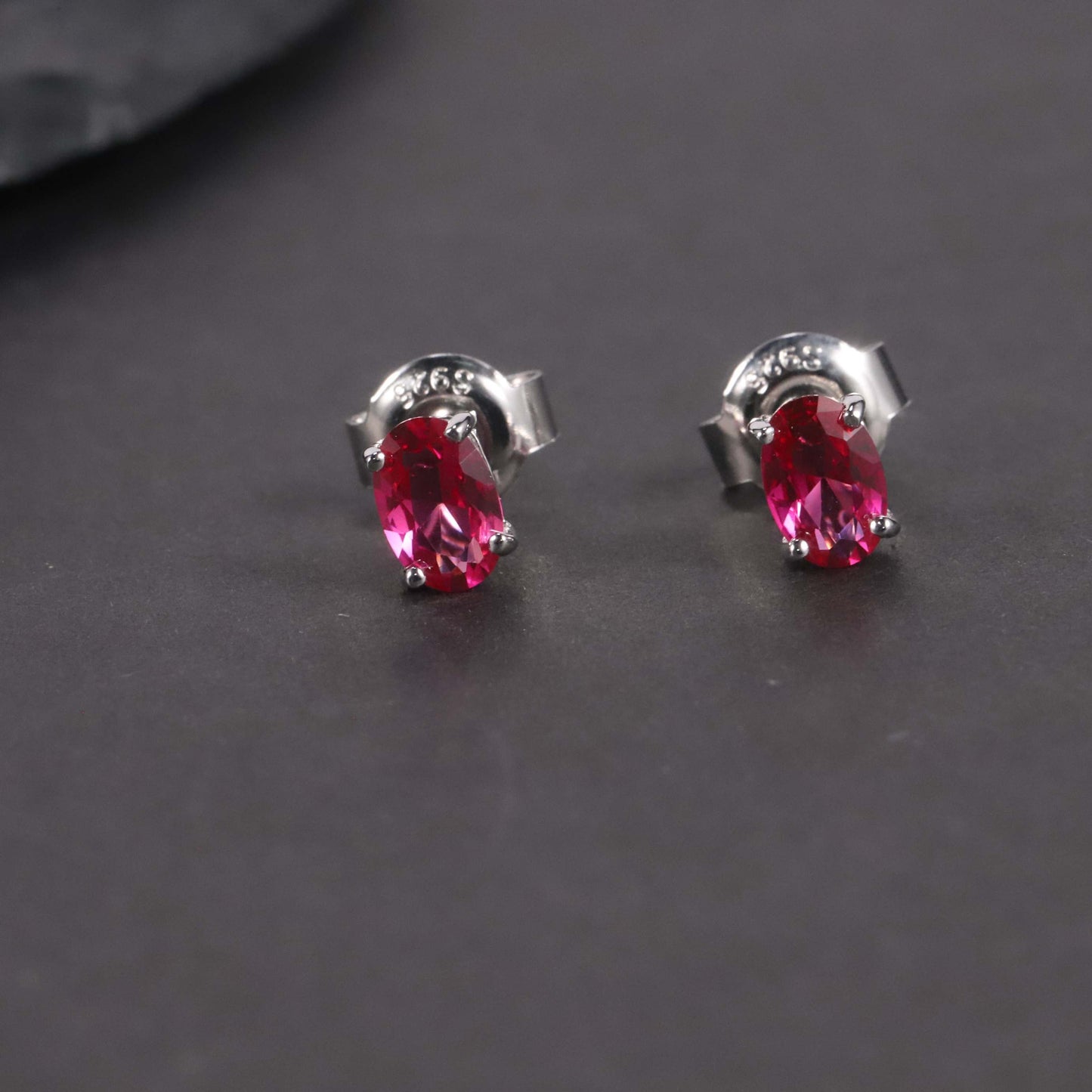 Oval Cut Stud Earrings in Sterling Silver -  Ruby
