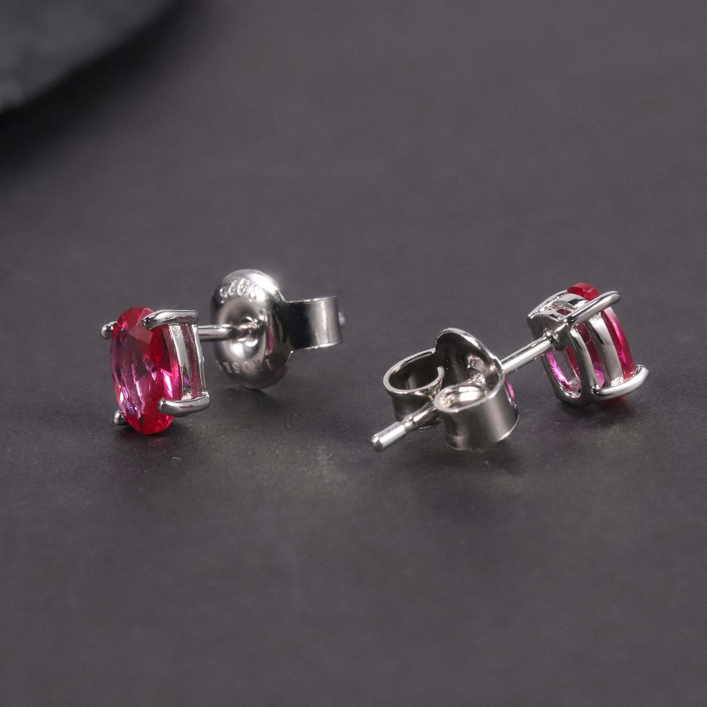 Oval Cut Stud Earrings in Sterling Silver -  Ruby