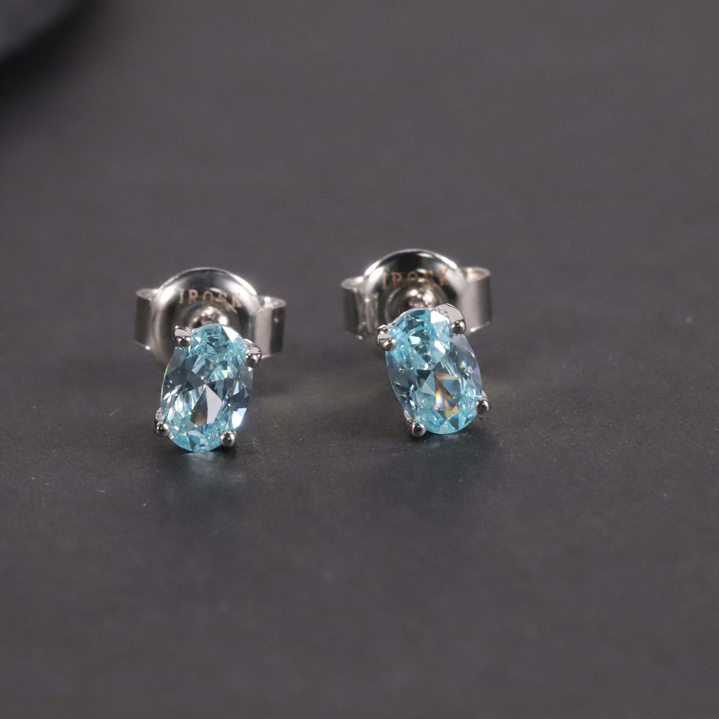 Oval Cut Stud Earrings in Sterling Silver -  Aquamarine