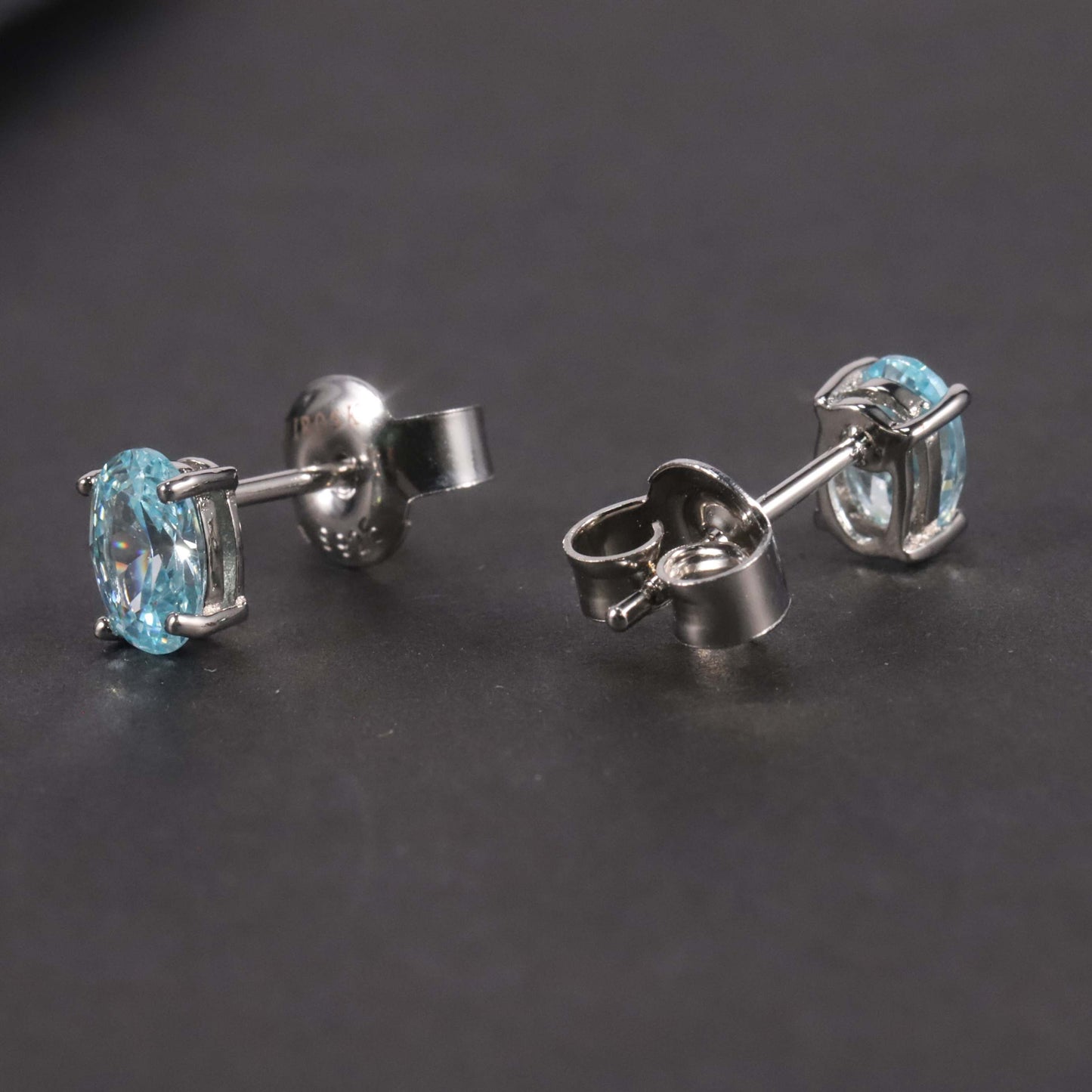 Oval Cut Stud Earrings in Sterling Silver -  Aquamarine