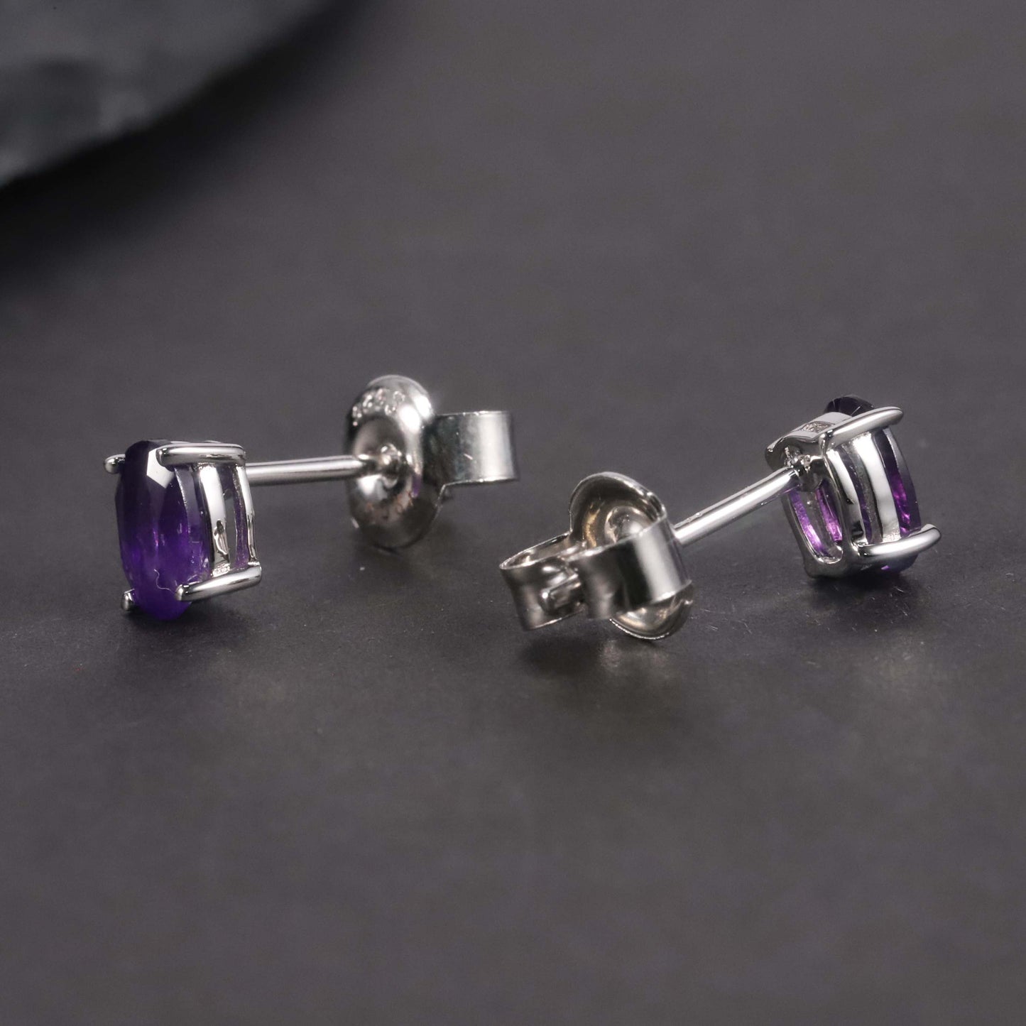 Oval Cut Stud Earrings in Sterling Silver -  Amethyst