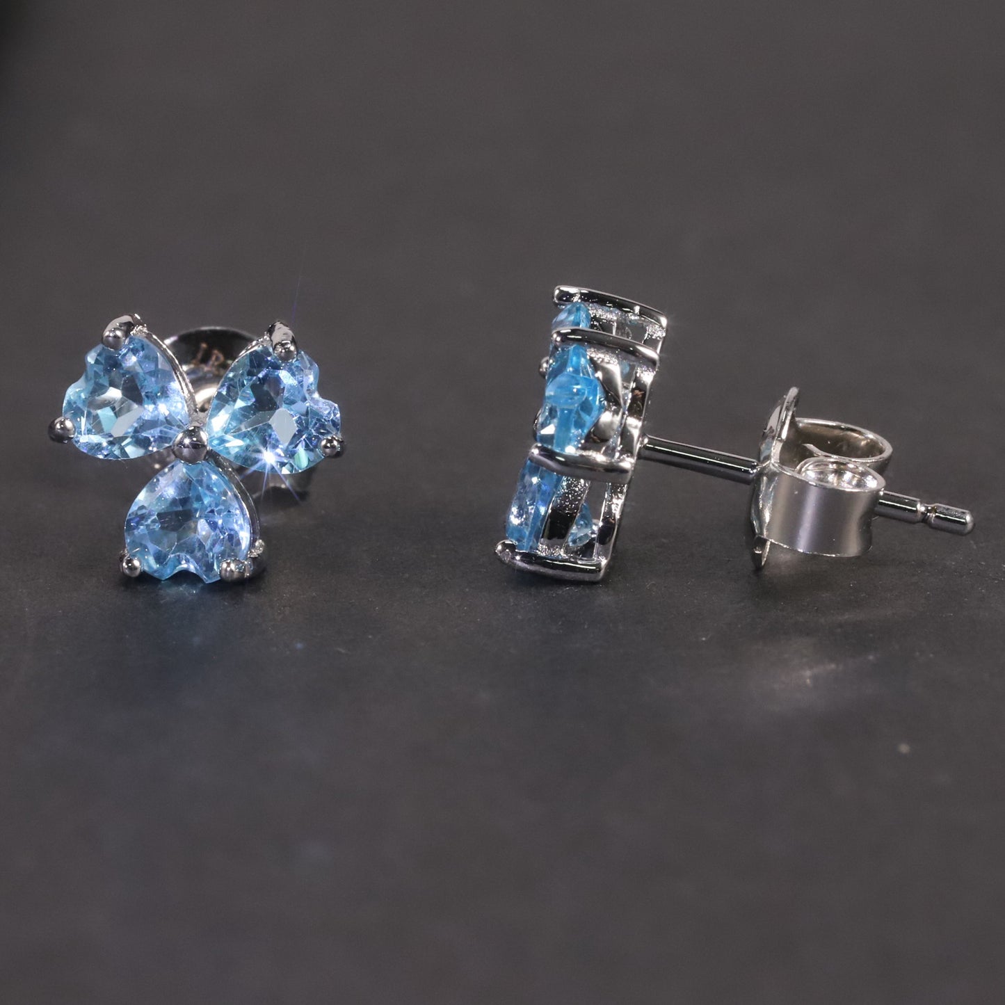 Flower Shape Stud Earrings in Sterling Silver -  Aquamarine