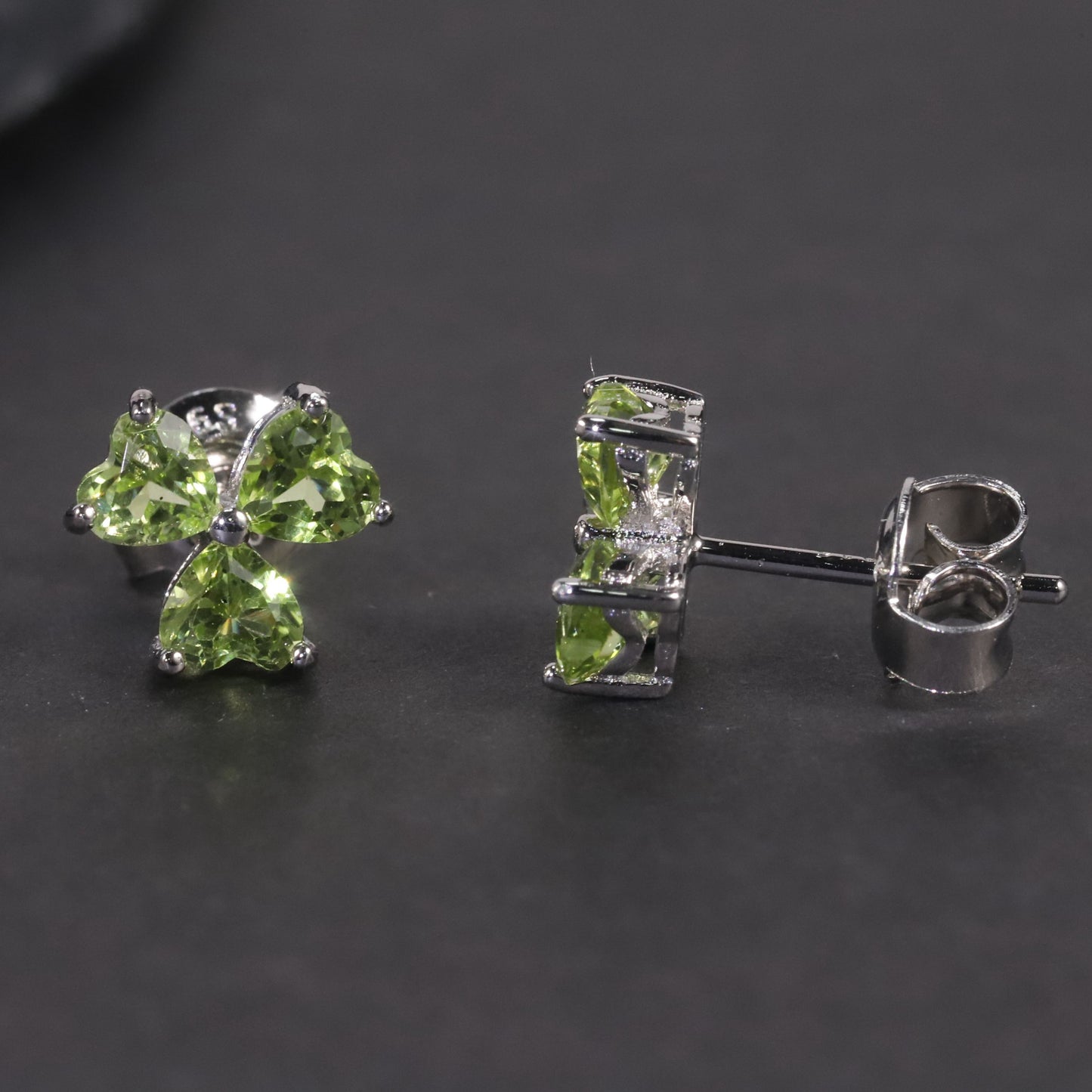 Flower Shape Stud Earrings in Sterling Silver -  Peridot