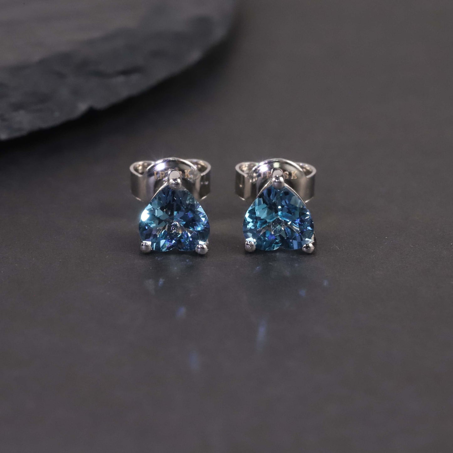 Heart Shape Stud Earrings in Sterling Silver -  London Blue Topaz