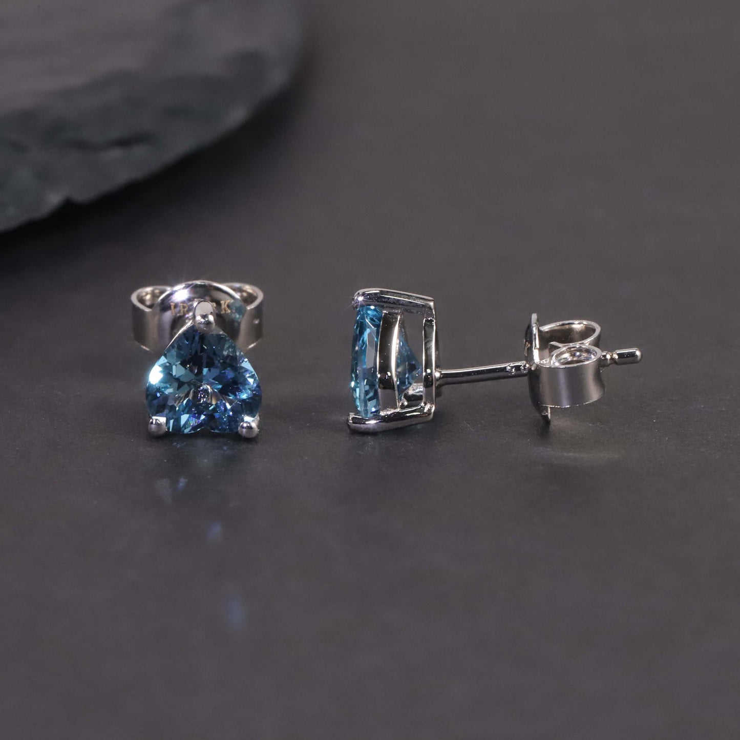 Heart Shape Stud Earrings in Sterling Silver -  Swiss Blue Topaz