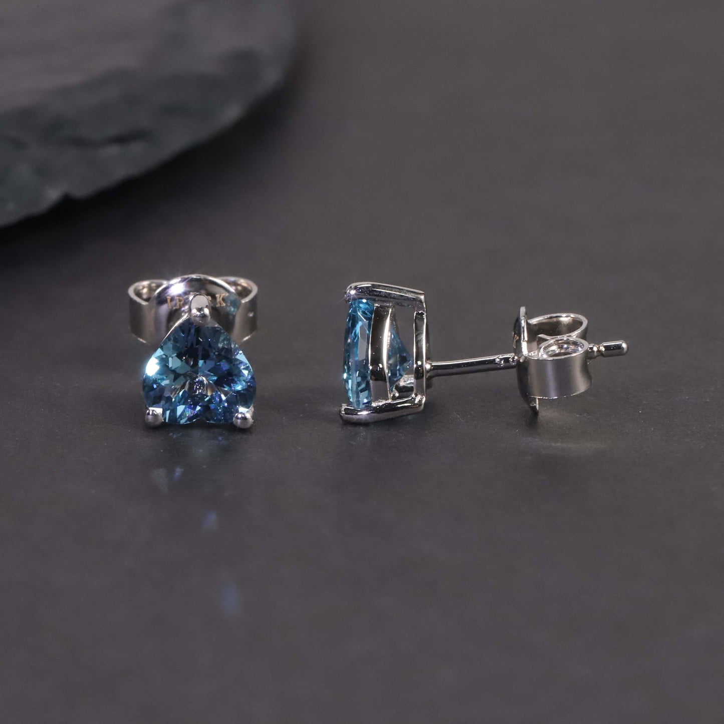 Heart Shape Stud Earrings in Sterling Silver -  London Blue Topaz