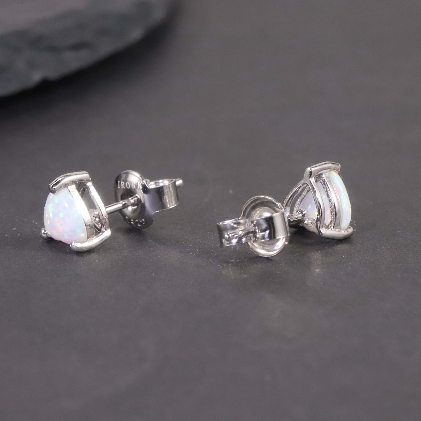 Heart Shape Stud Earrings in Sterling Silver -  Opal