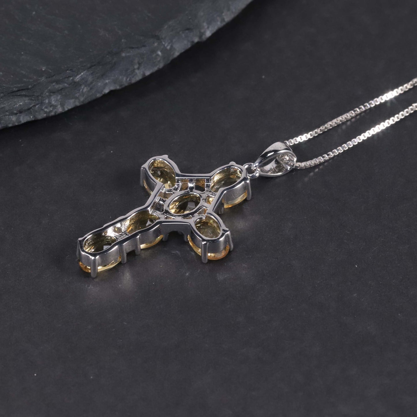 Cross Necklace in Sterling Silver -  Citrine