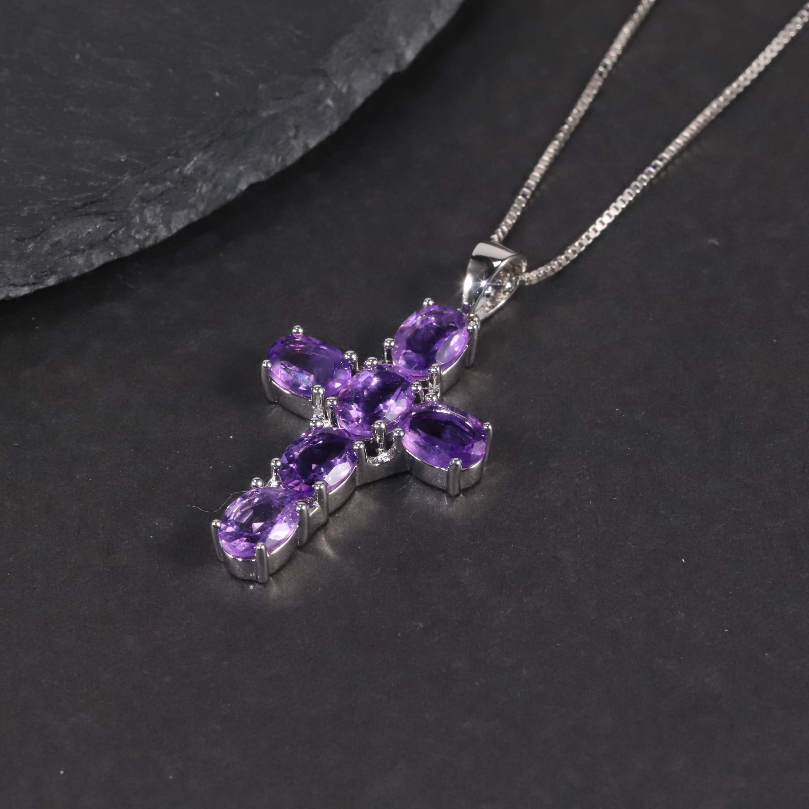 Cross Necklace in Sterling Silver - Amethyst – IROSK