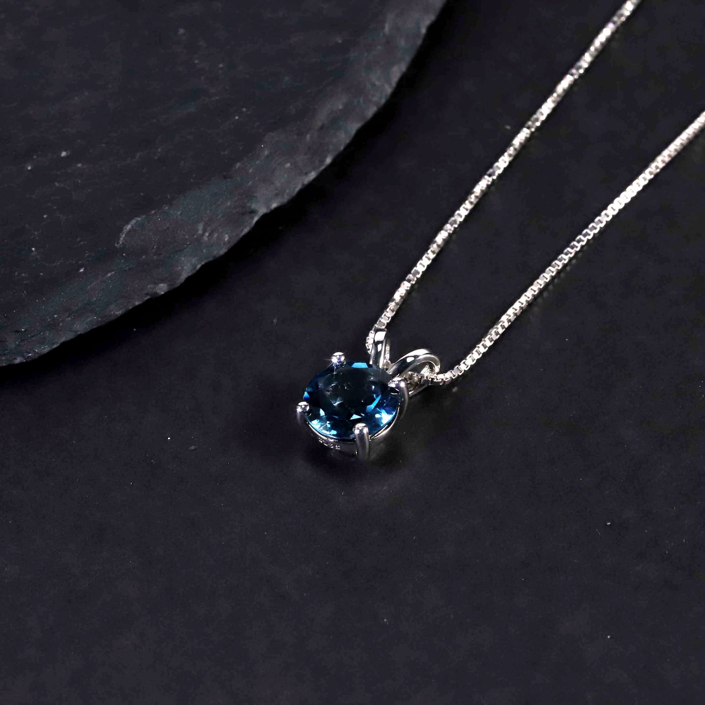 Irosk Round Cut Necklace in Sterling Silver -  London Blue Topaz