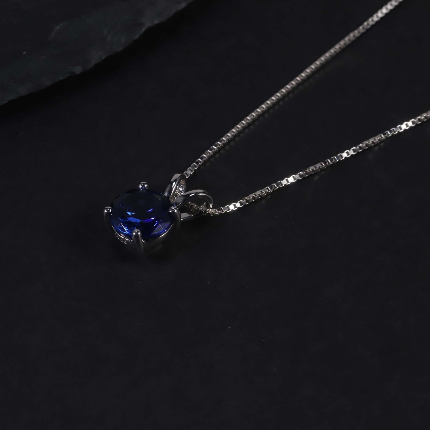 Irosk Round Cut Necklace in Sterling Silver -  Blue Sapphire