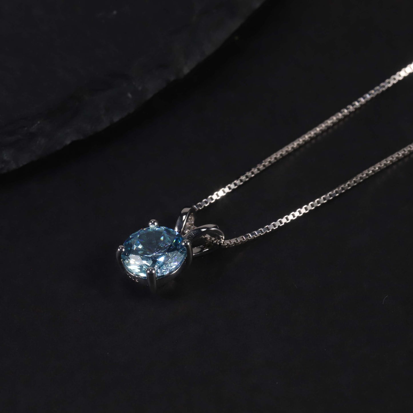 Irosk Round Cut Necklace in Sterling Silver -  Aquamarine