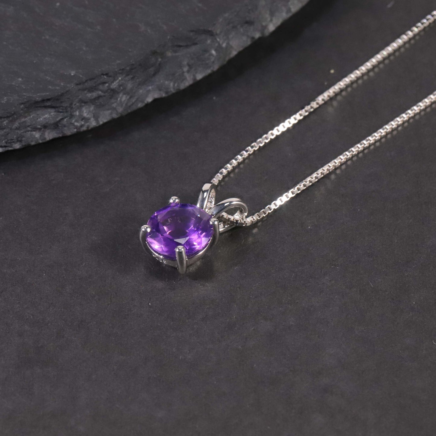 Irosk Round Cut Necklace in Sterling Silver -  Amethyst
