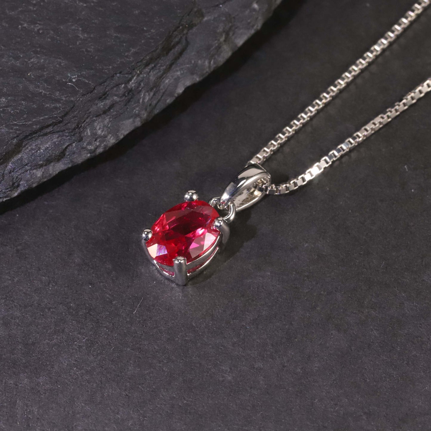 Irosk Oval Cut Necklace in Sterling Silver -  Ruby