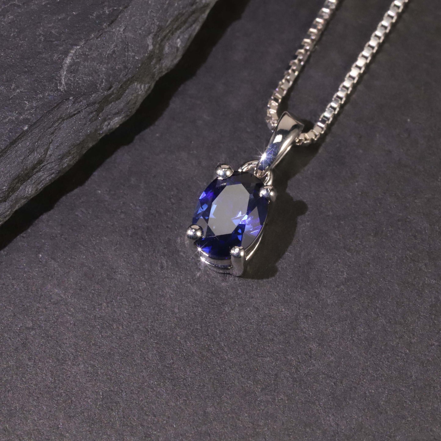 Irosk Oval Cut Necklace in Sterling Silver -  Sapphire