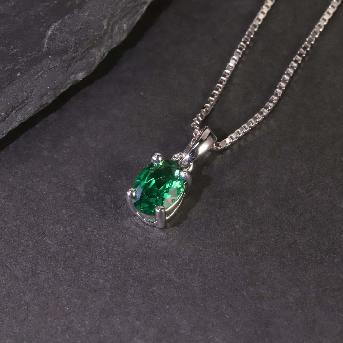 Irosk Oval Cut Necklace in Sterling Silver -  Emerald