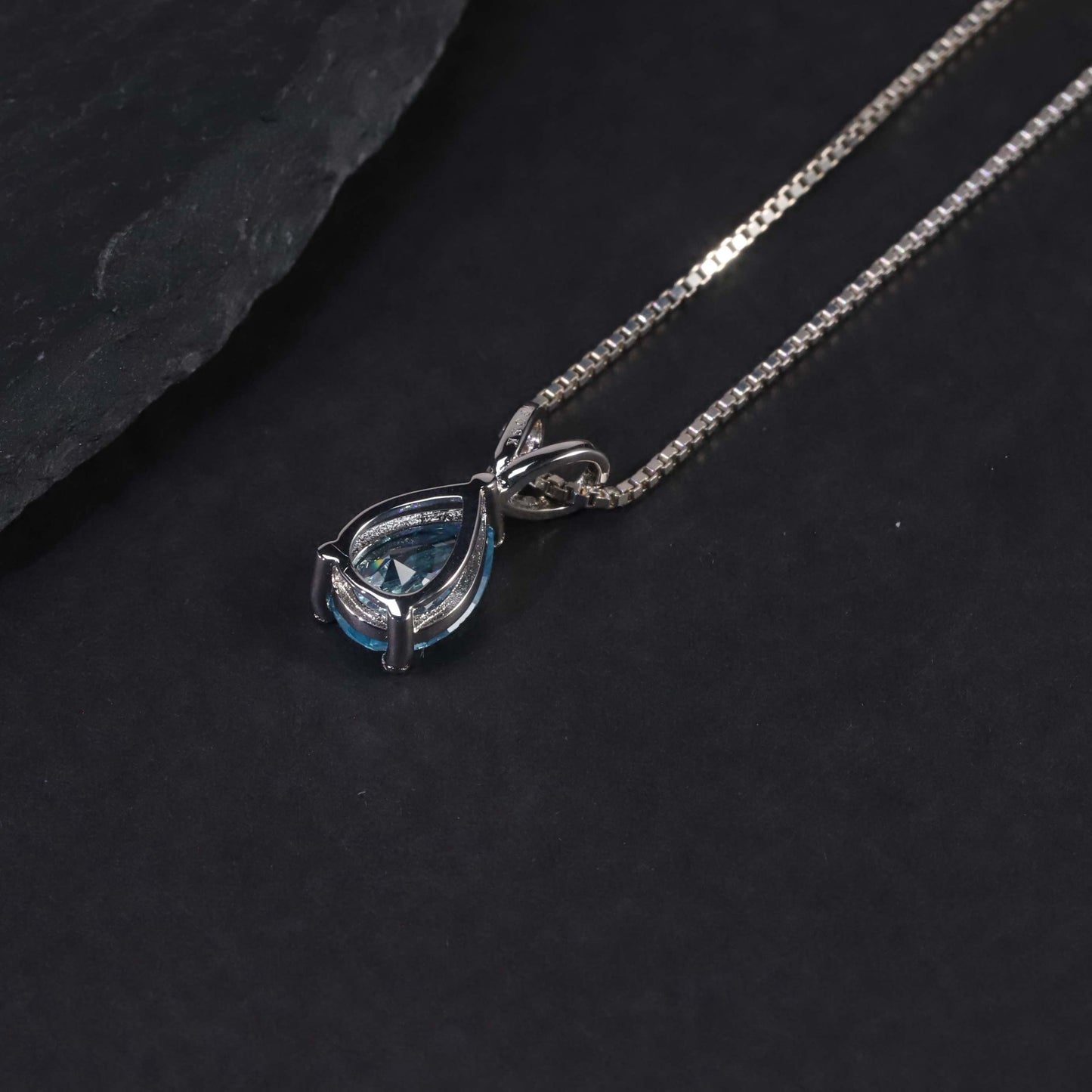 Irosk Pear Cut Necklace in Sterling Silver -  Aquamarine