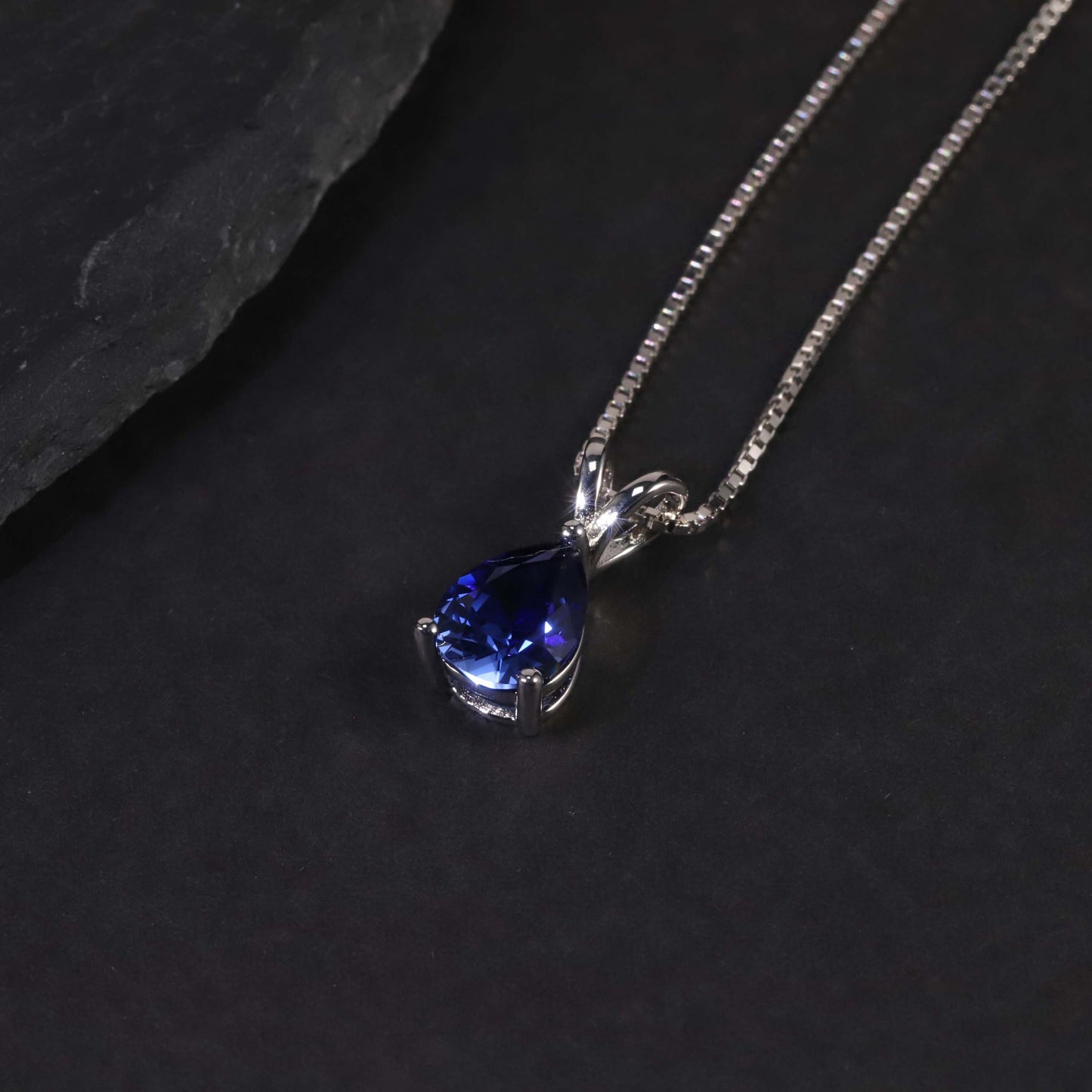 Irosk Pear Cut Necklace in Sterling Silver -  Sapphire