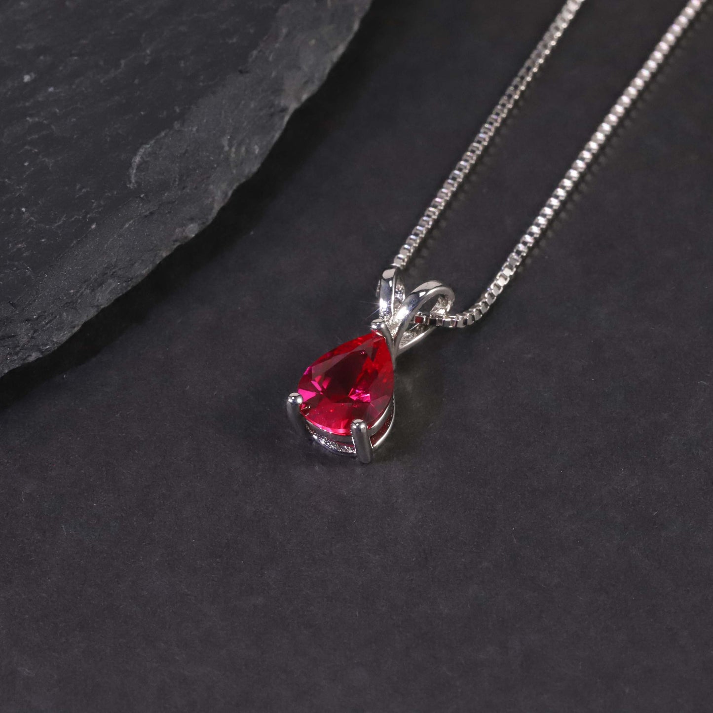 Irosk Pear Cut Necklace in Sterling Silver -  Ruby