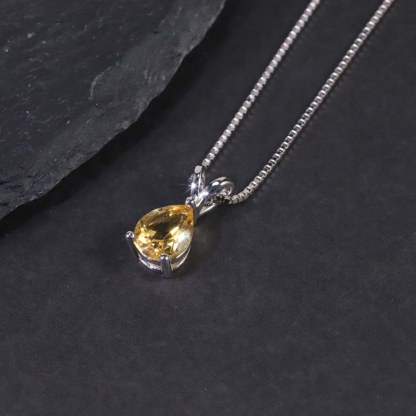 Irosk Pear Cut Necklace in Sterling Silver -  Citrine