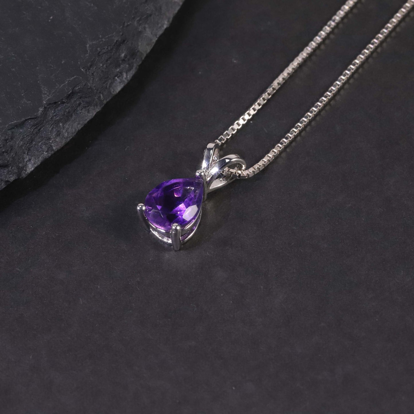 Irosk Pear Cut Necklace in Sterling Silver -  Amethyst