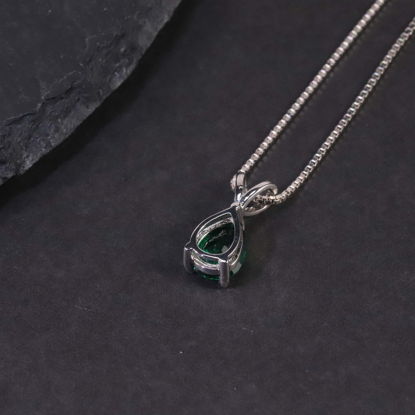 Irosk Pear Cut Necklace in Sterling Silver -  Emerald