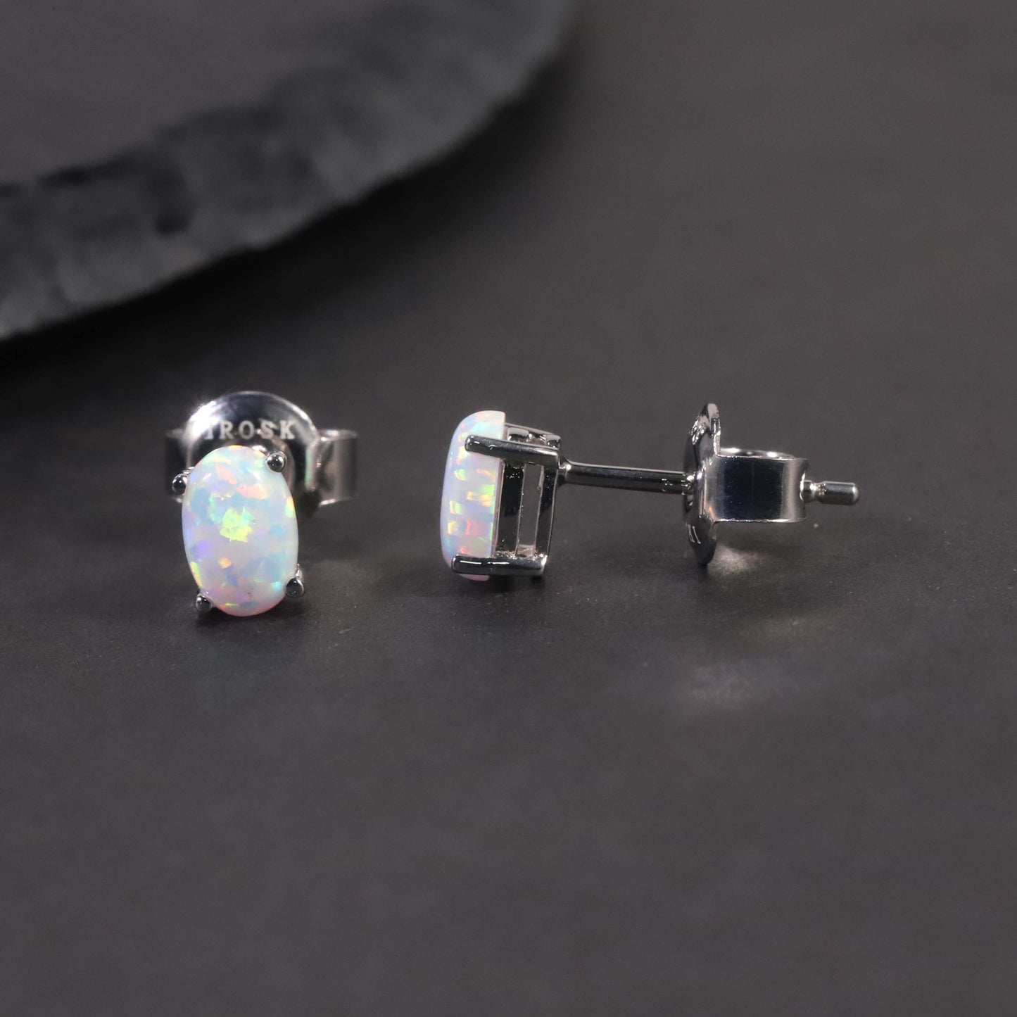 Oval Cut Stud Earrings in Sterling Silver -  Opal