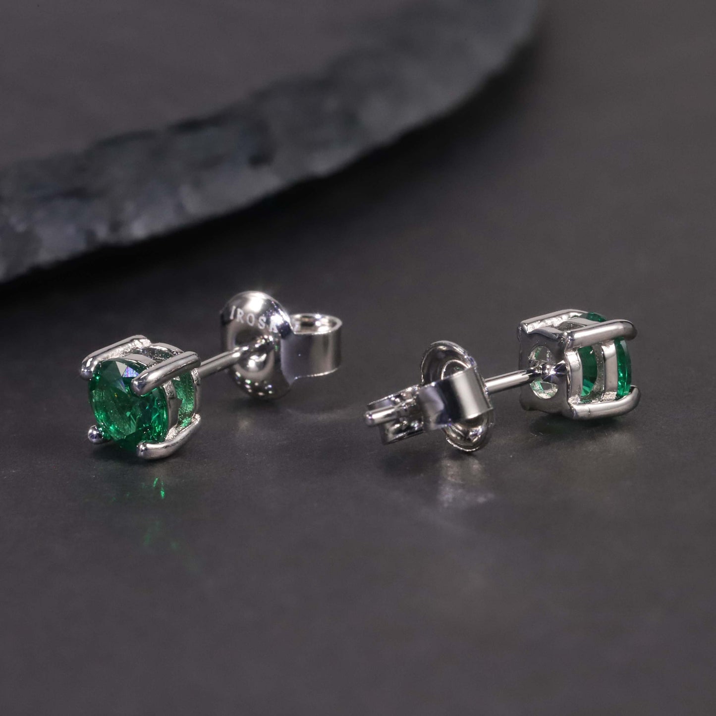 Round Cut Stud Earrings in Sterling Silver -  Emerald