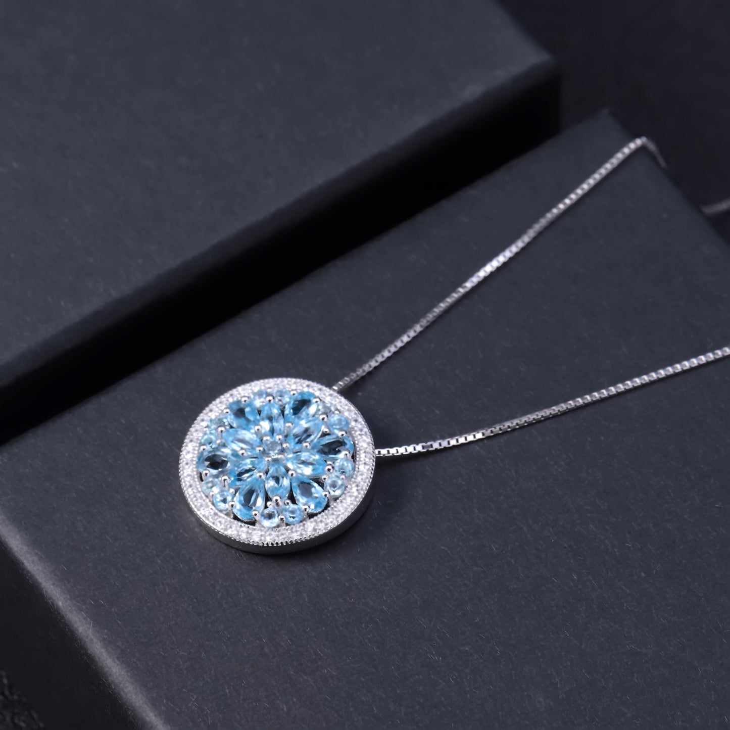 Swiss Blue Topaz Squad Pendant Necklace in Sterling Silver