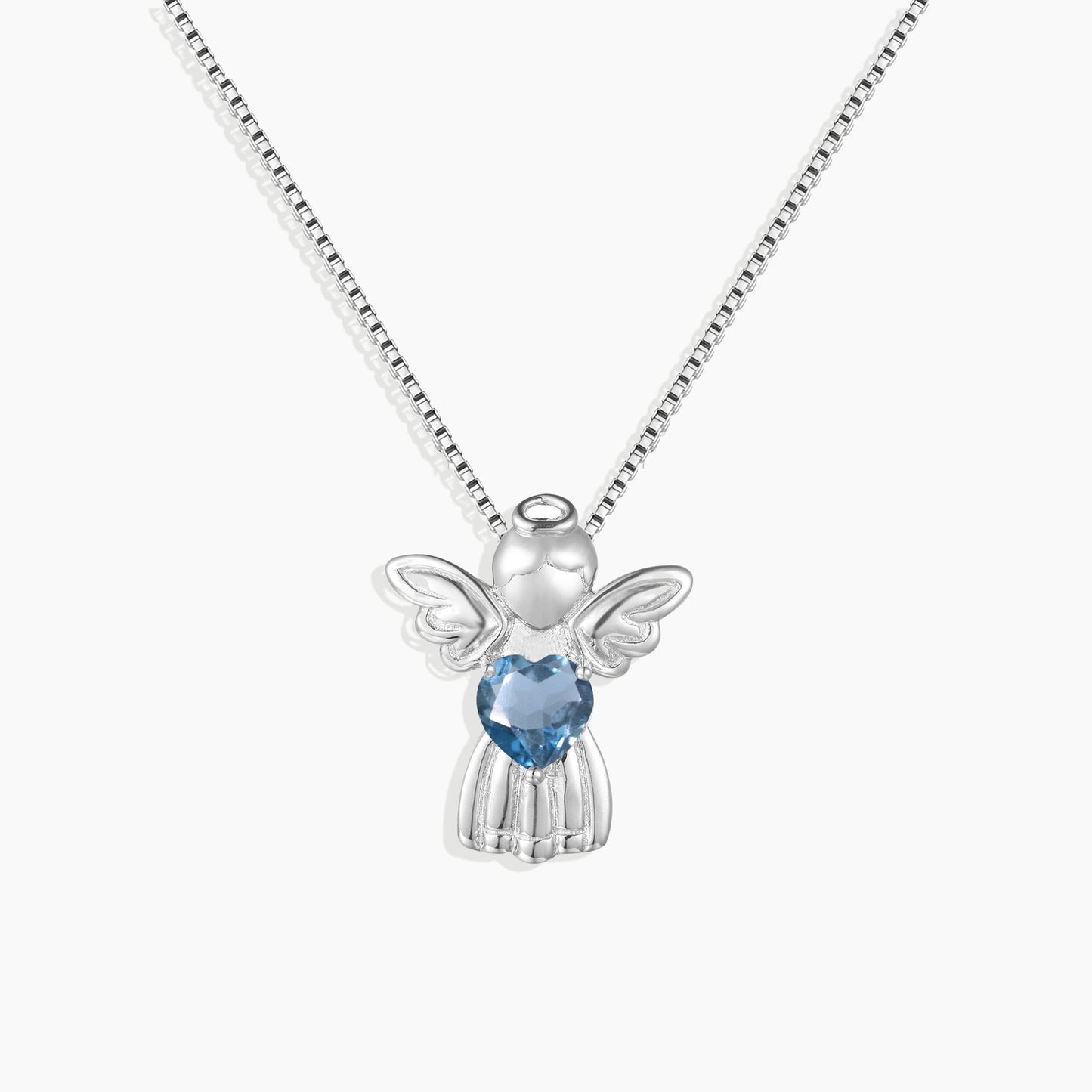 London Blue Topaz Angel Necklace in Sterling Silver
