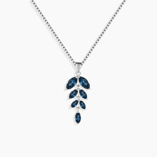 London Blue Topaz Leaf Pendant Necklace in Sterling Silver