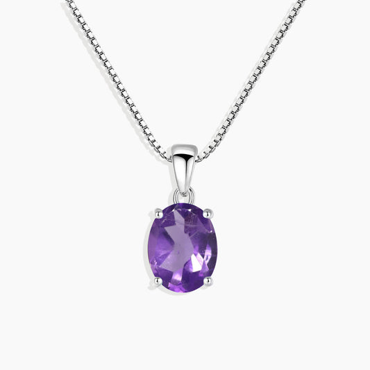 Irosk Oval Cut Necklace in Sterling Silver -  Amethyst