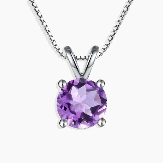 Irosk Round Cut Necklace in Sterling Silver -  Amethyst