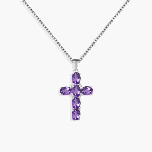 Cross Necklace in Sterling Silver -  Amethyst