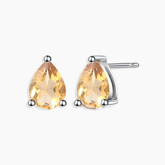 Pear Cut Stud Earrings in Sterling Silver -  Citrine