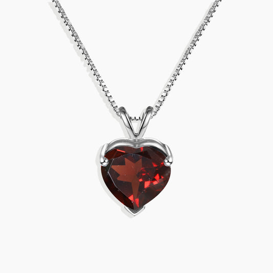 Heart Shaped Gemstone Necklace in Sterling Silver -  Garnet