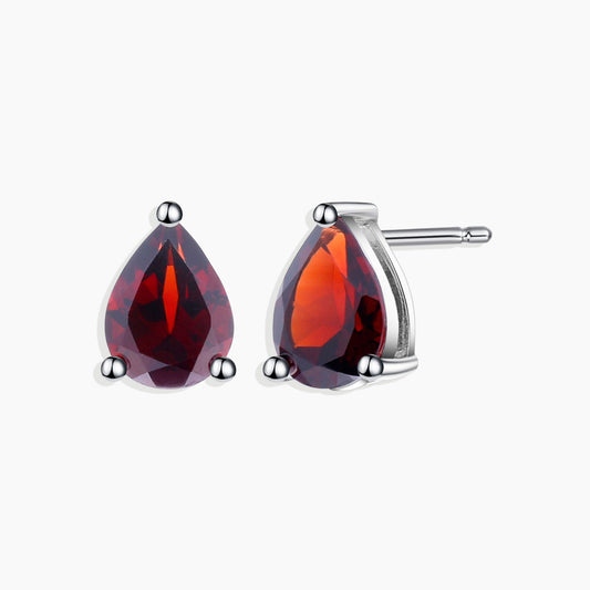 Pear Cut Stud Earrings in Sterling Silver -  Garnet