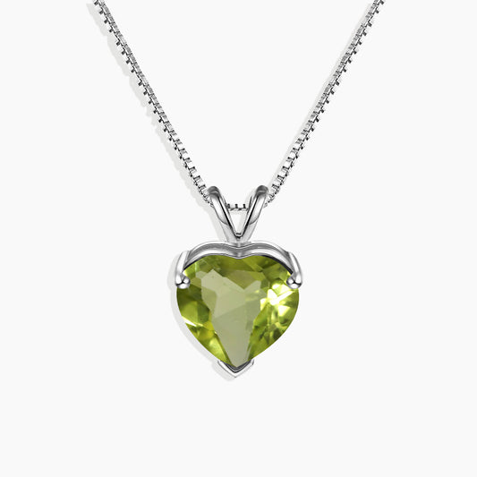 Heart Shaped Gemstone Necklace in Sterling Silver -  Peridot