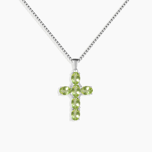 Cross Necklace in Sterling Silver -  Peridot