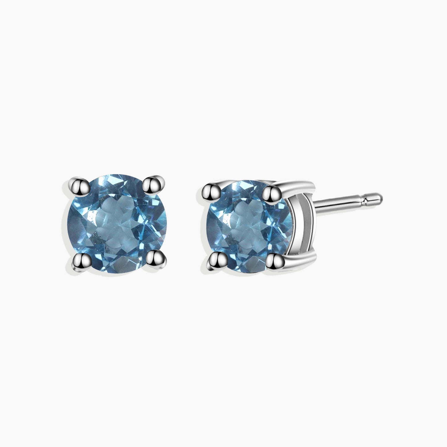 Round Cut Stud Earrings in Sterling Silver -  Swiss Blue Topaz