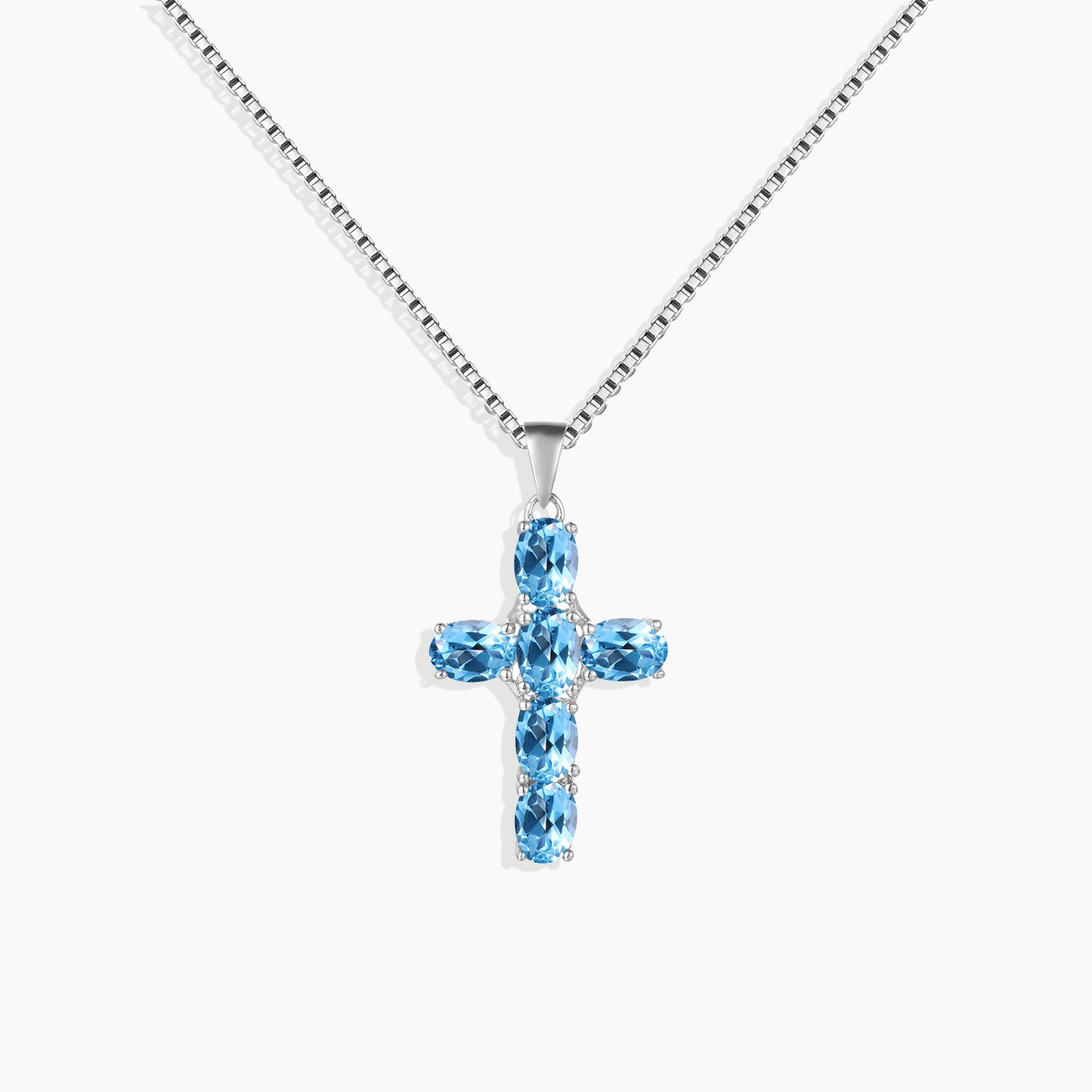 Cross Necklace in Sterling Silver -  Swiss Blue Topaz